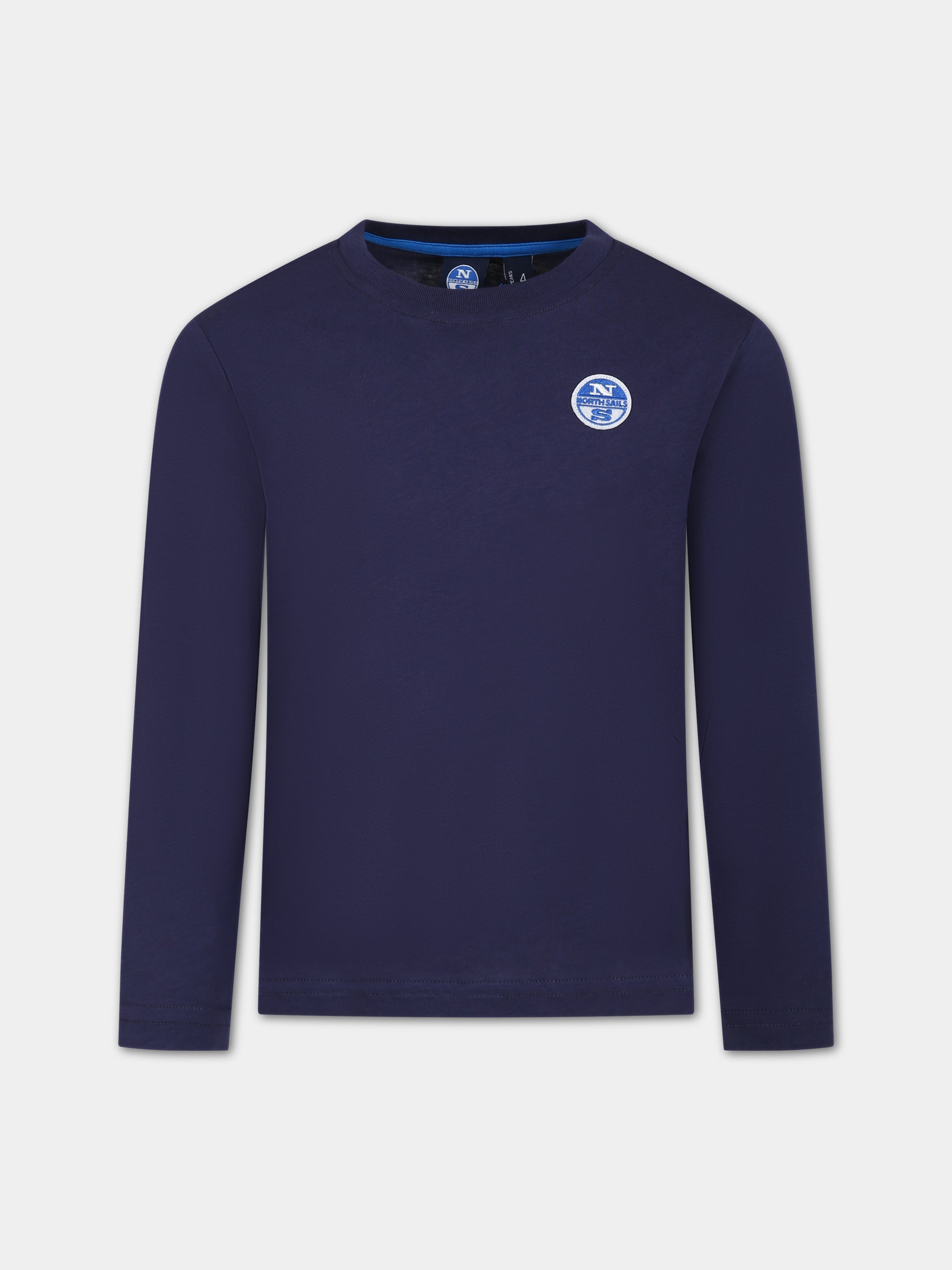 T-shirt blu per bambino con patch logato,North Sails,795072 000 0802