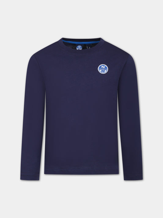 T-shirt blu per bambino con patch logato,North Sails,795072 000 0802
