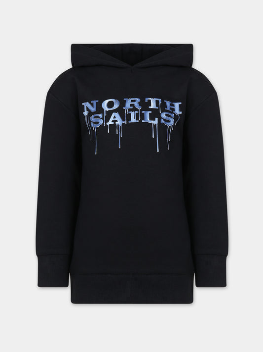 Felpa nera per bambino con logo,North Sails,794440 000 C001