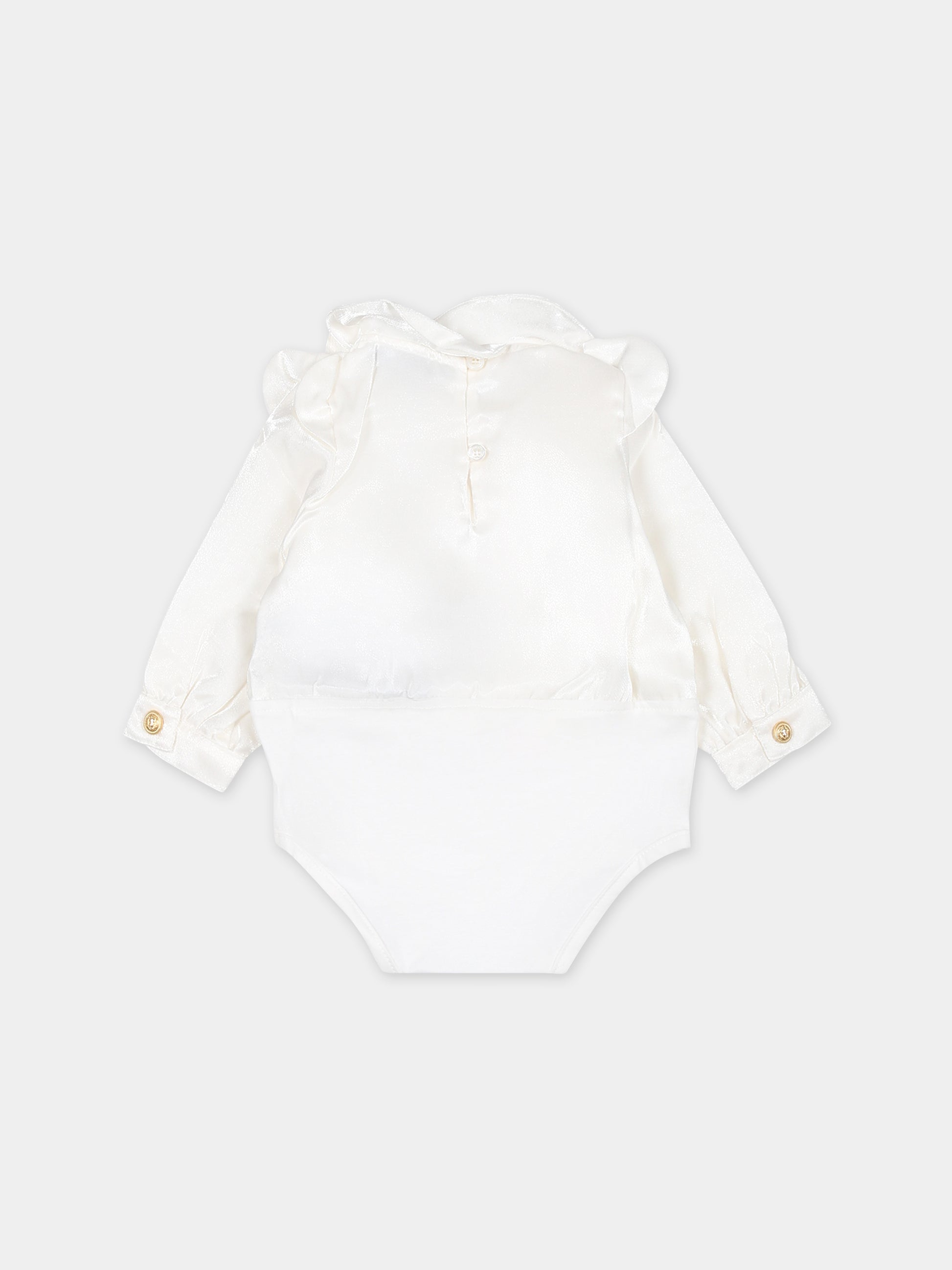 Camicia avorio in satin per neonata,Balmain Kids,BTA030 K0158 101