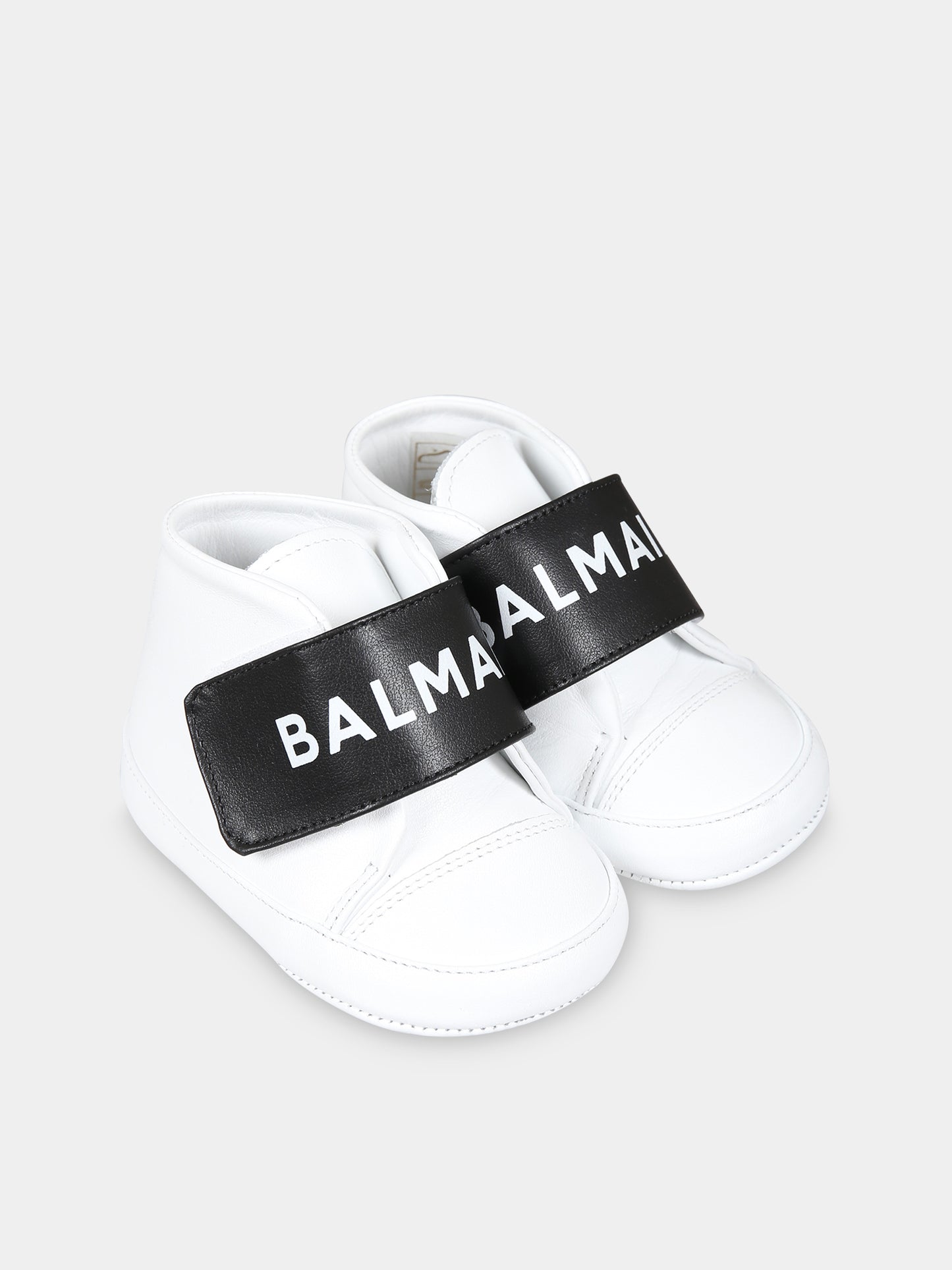 Sneakers bianche da culla per neonati con logo,Balmain Kids,BT0656 Y0051 100NE