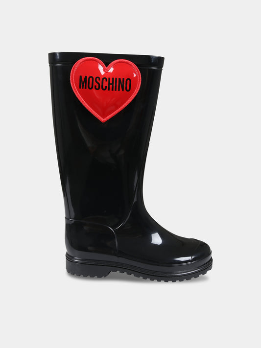Stivali neri per bambina con cuore,Moschino Kids,76093 1