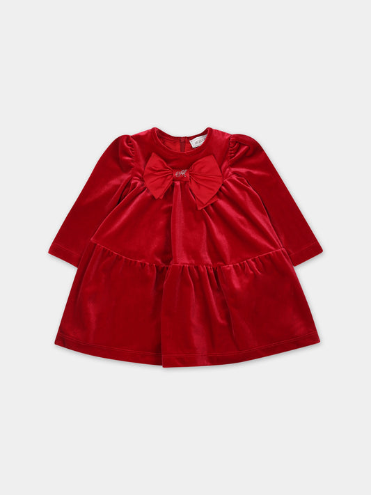 Vestito rosso per bambina con fiocco,Monnalisa,31B912 2850 0043