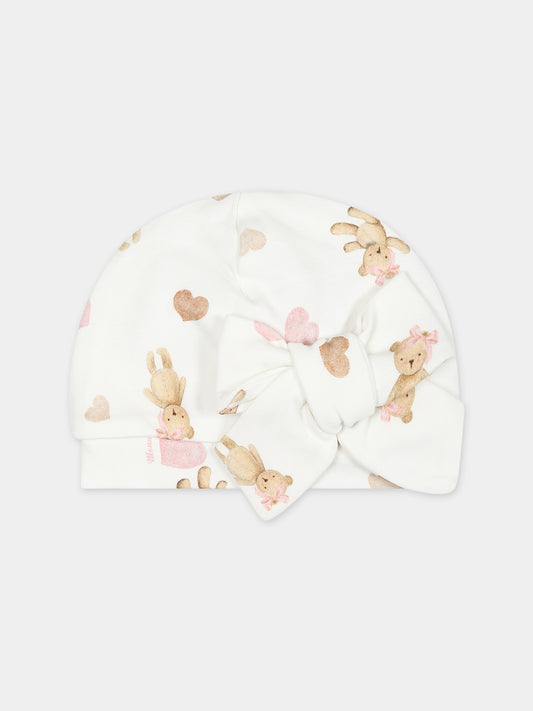 Cappello bianco per neonata con cuori e orsetti,Monnalisa,35B006 2099 0001