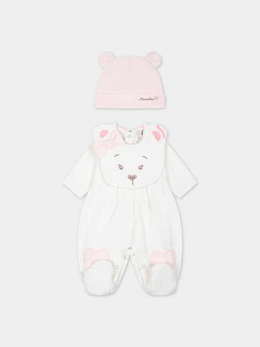 Set bianco per neonata con logo,Monnalisa,35B505 2004 0192