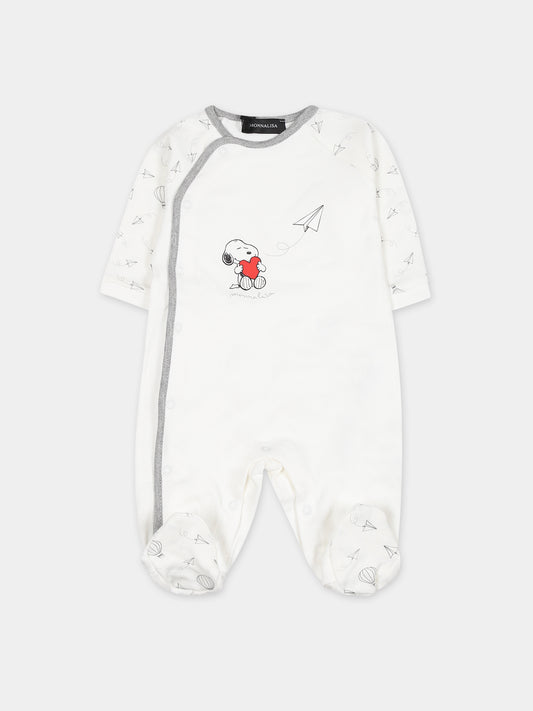 Tutina bianca per neonati con stampa Snoopy e cuore,Monnalisa,22B203 2004 0132