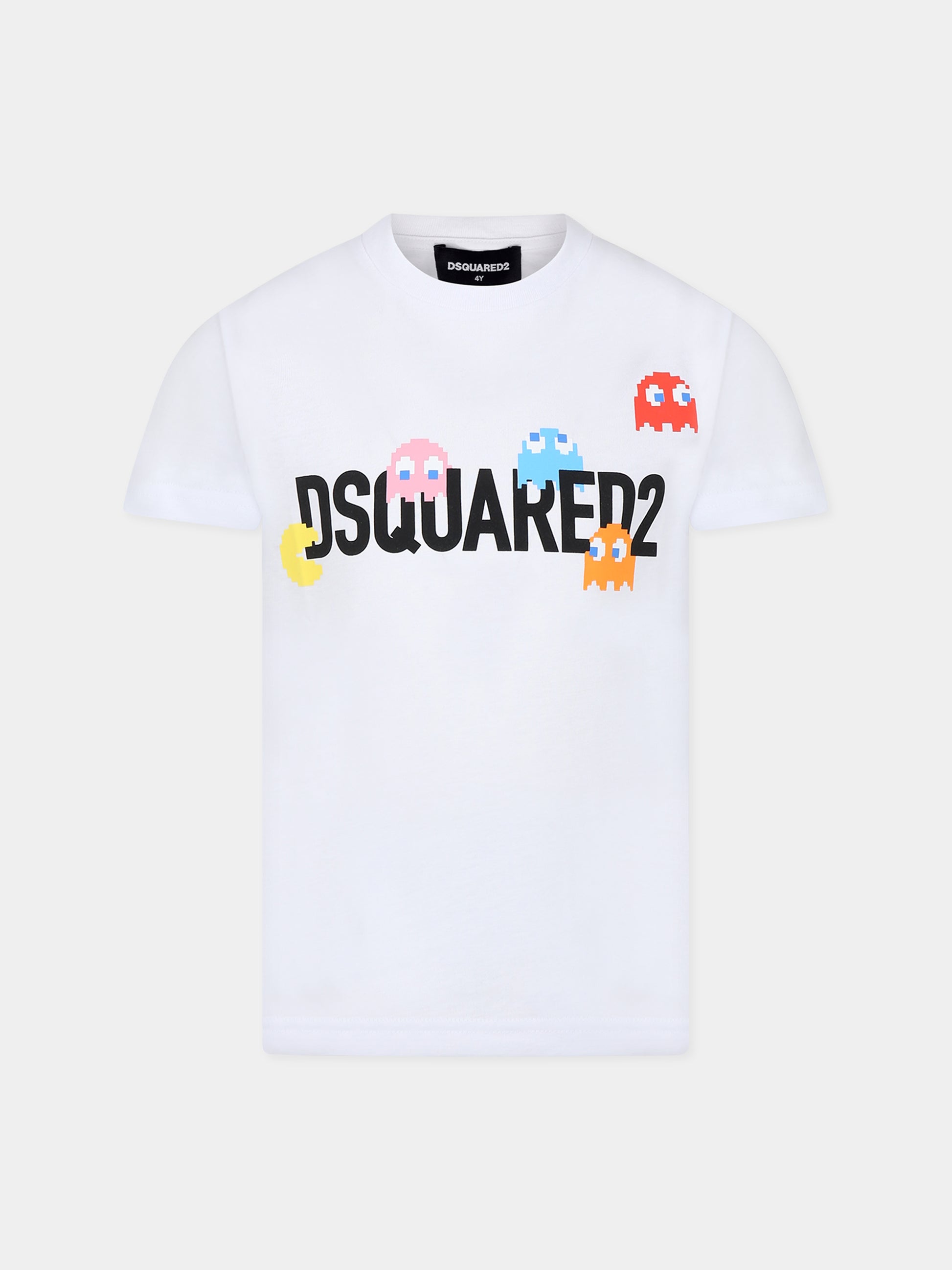 T-shirt bianca per bambini con logo e stampa,Dsquared2,DQ2166 D00MV DQ100