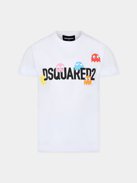 T-shirt bianca per bambini con logo e stampa,Dsquared2,DQ2166 D00MV DQ100