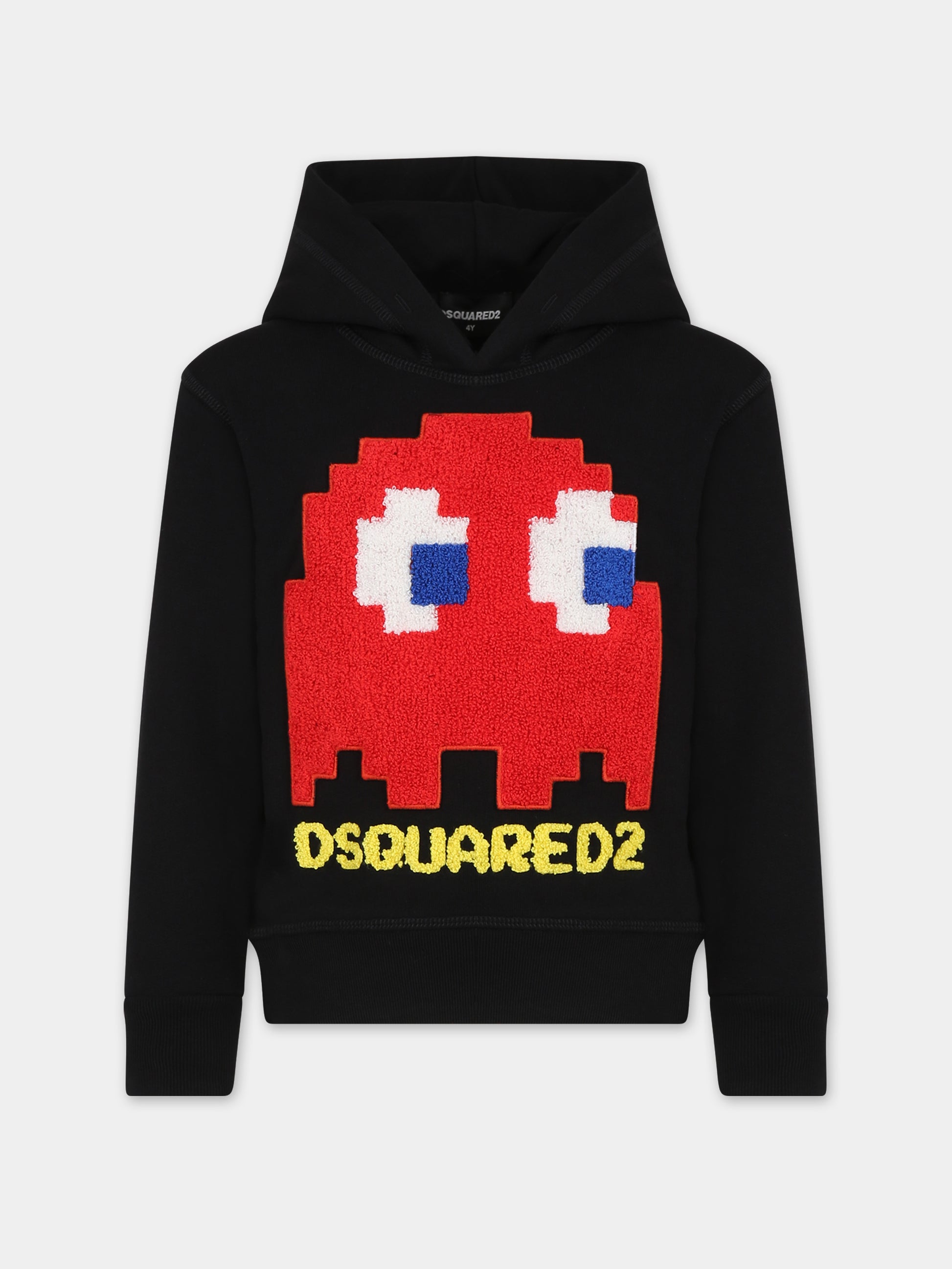 Felpa nera per bambino con pacman e logo,Dsquared2,DQ2168 D003G DQ900