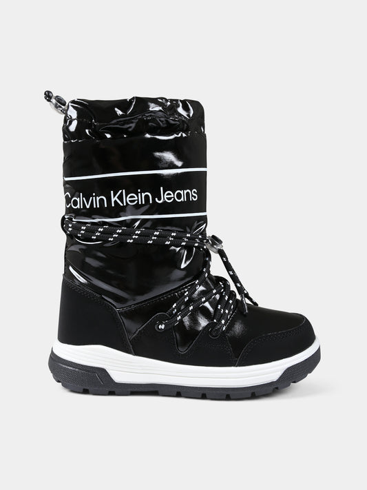 Stivali da neve neri per bambina con logo,Calvin Klein Kids,V3A6 80713 1486999