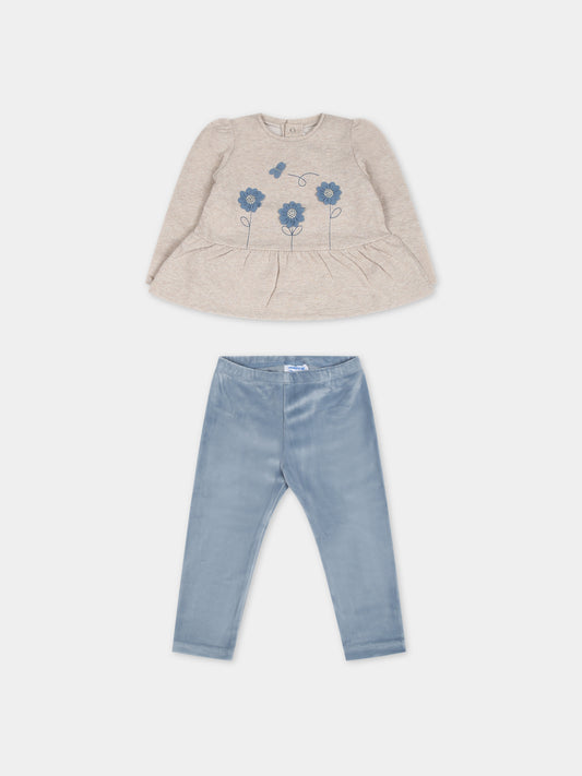 Completo beige per neonata con fiori,Mayoral,2765 087