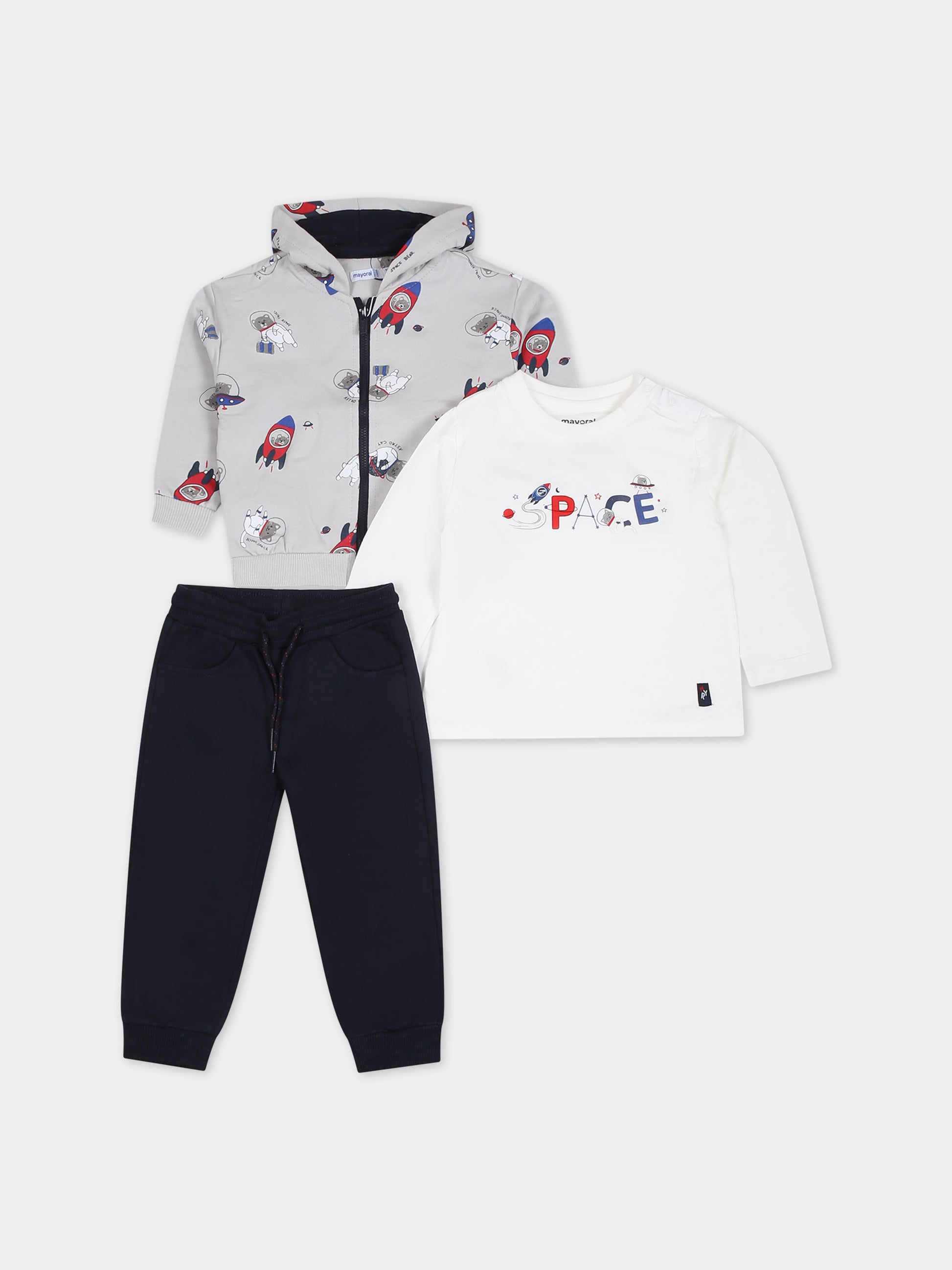 Completo grigio per neonata con stampa orso e gatto,Mayoral,2873 055