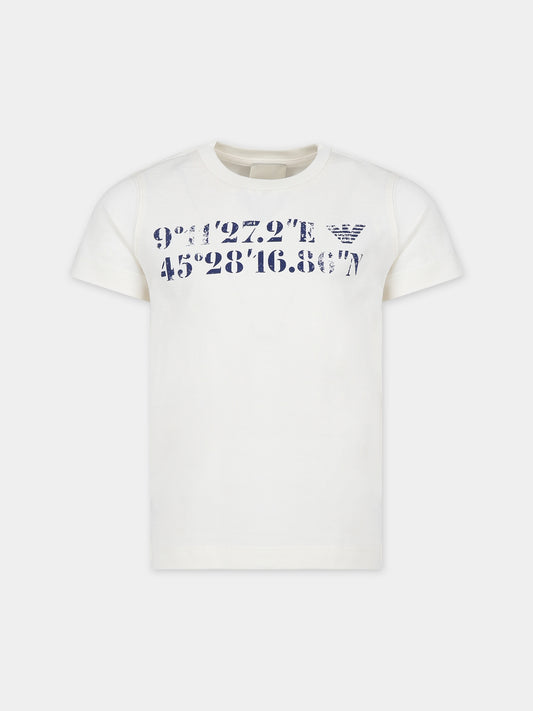 T-shirt bianca per bambino con aquilotto e logo,Armani Junior,6R3TE1 1JFFZ 01I2