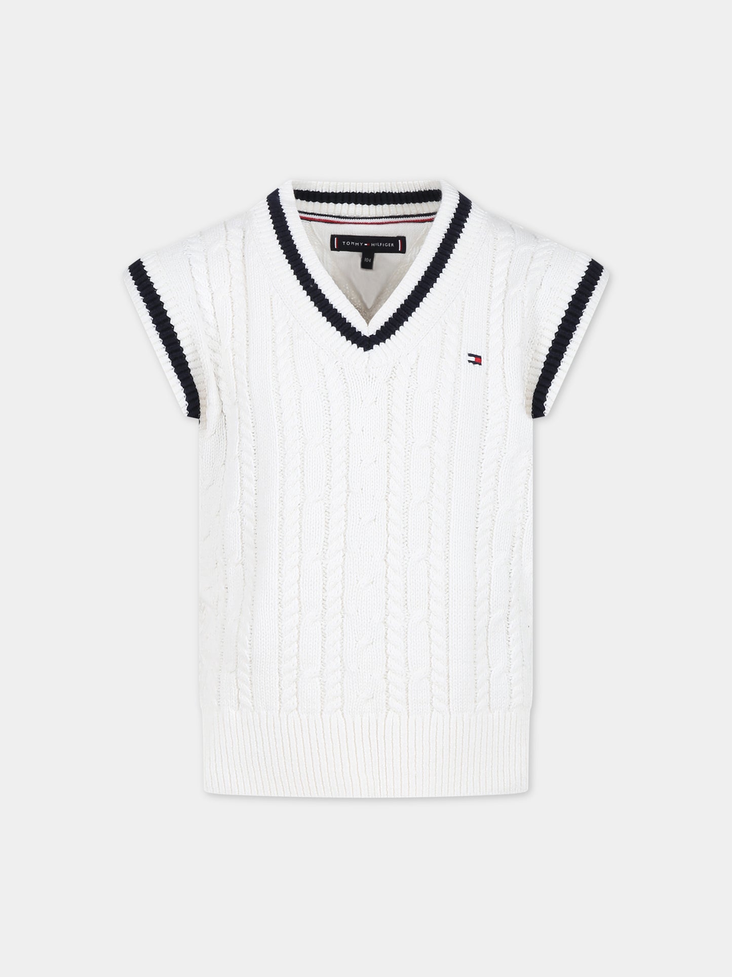 Maglia gilet avorio per bambino con iconica bandierina,Tommy Hilfiger Junior,23WMTHKB0KB08510T YBH