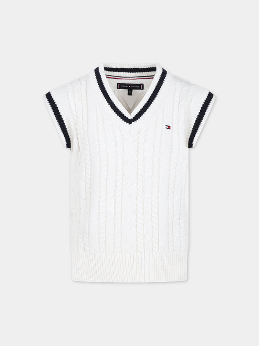 Maglia gilet avorio per bambino con iconica bandierina,Tommy Hilfiger Junior,23WMTHKB0KB08510T YBH