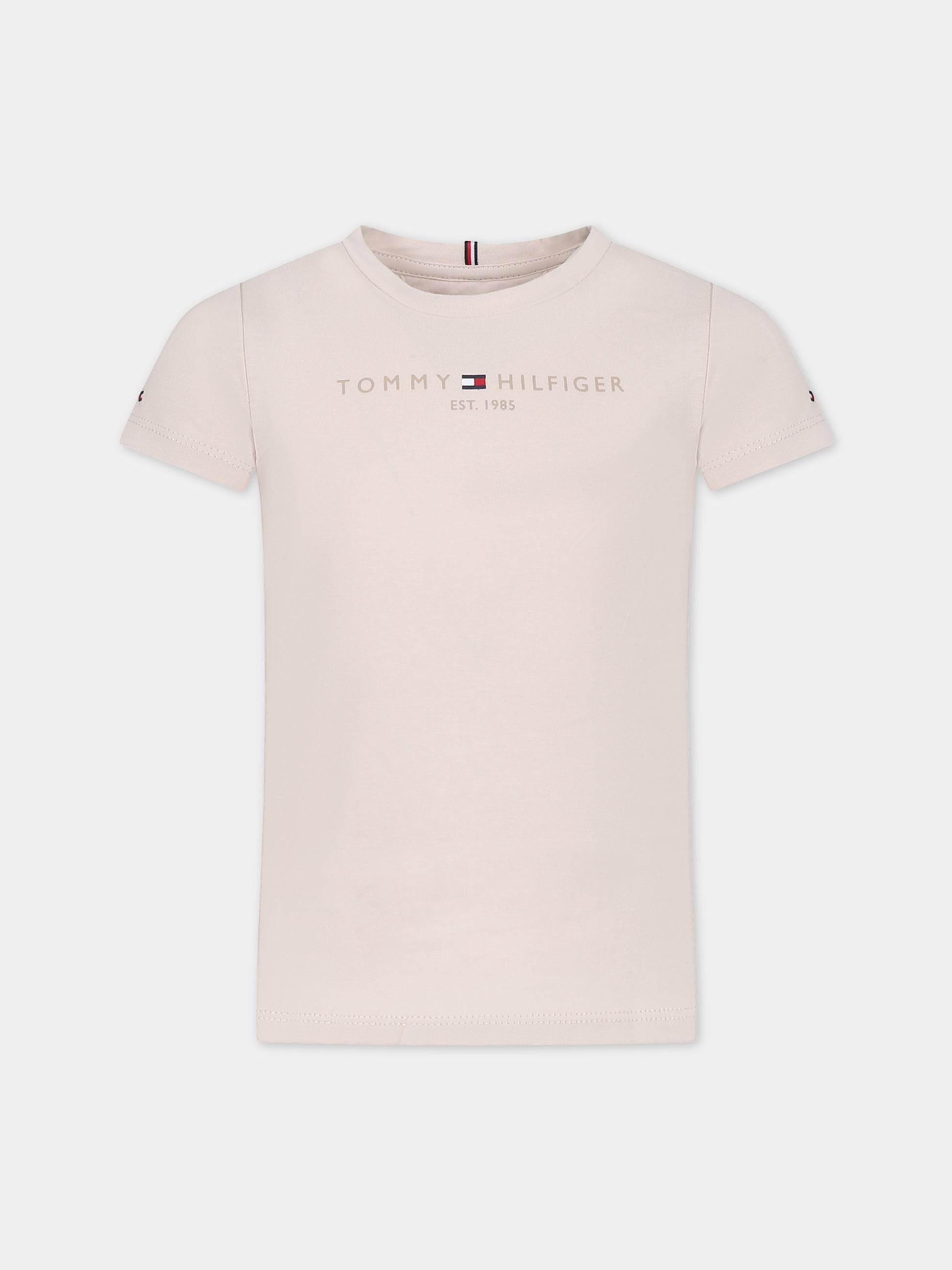 T-shirt avorio per bambina con logo,Tommy Hilfiger Junior,23WMTHKG0KG05242J ABH