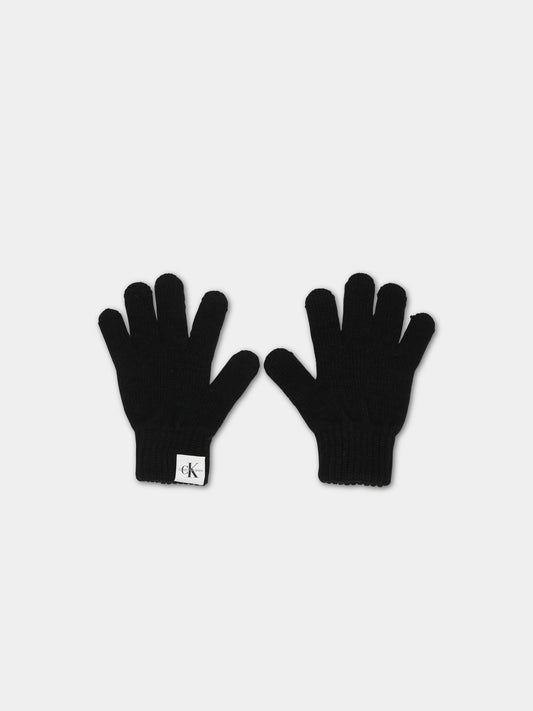 Black gloves for kids with logo