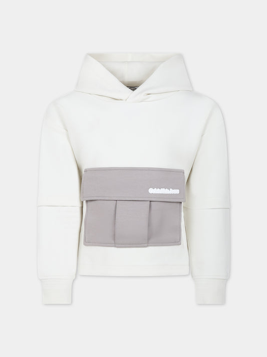 Felpa avorio per bambino con logo,Calvin Klein Kids,23WMCKIB0IB01859 YBI