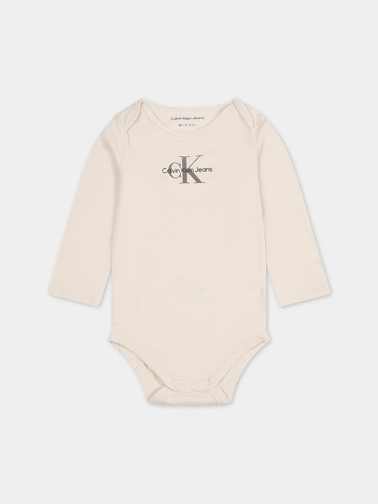 Body avorio per neonati con logo,Calvin Klein Kids,23WMCKIN0IN00033 PGB