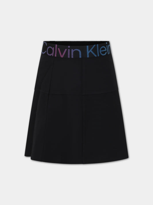 Gonna nera per bambina con logo,Calvin Klein Kids,23WMCKIG0IG02185 BEH