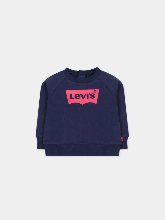 Blue sweatshirt for baby girl with logo