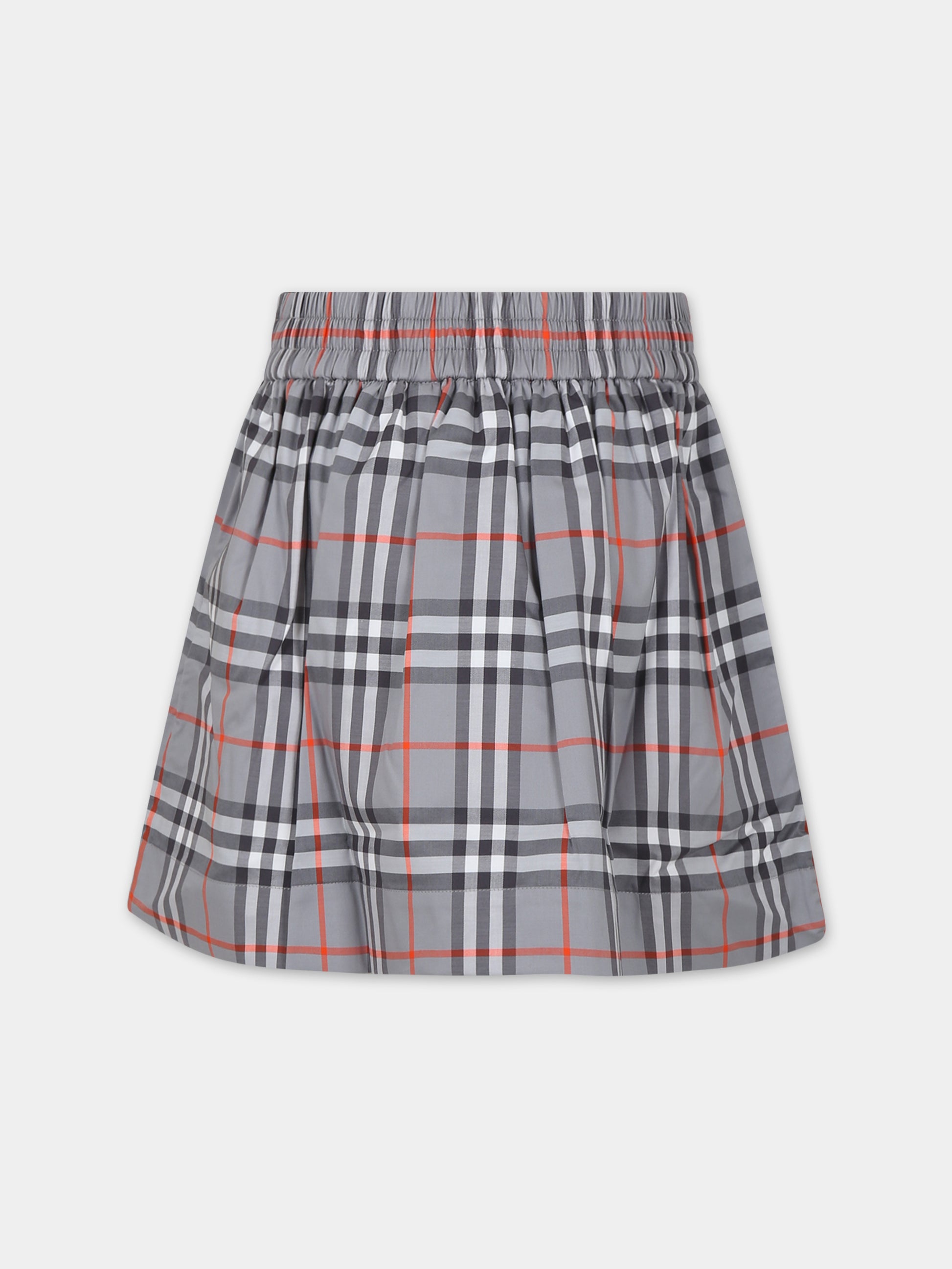 Gonna grigia per bambina con iconico check,Burberry Kids,8073510
