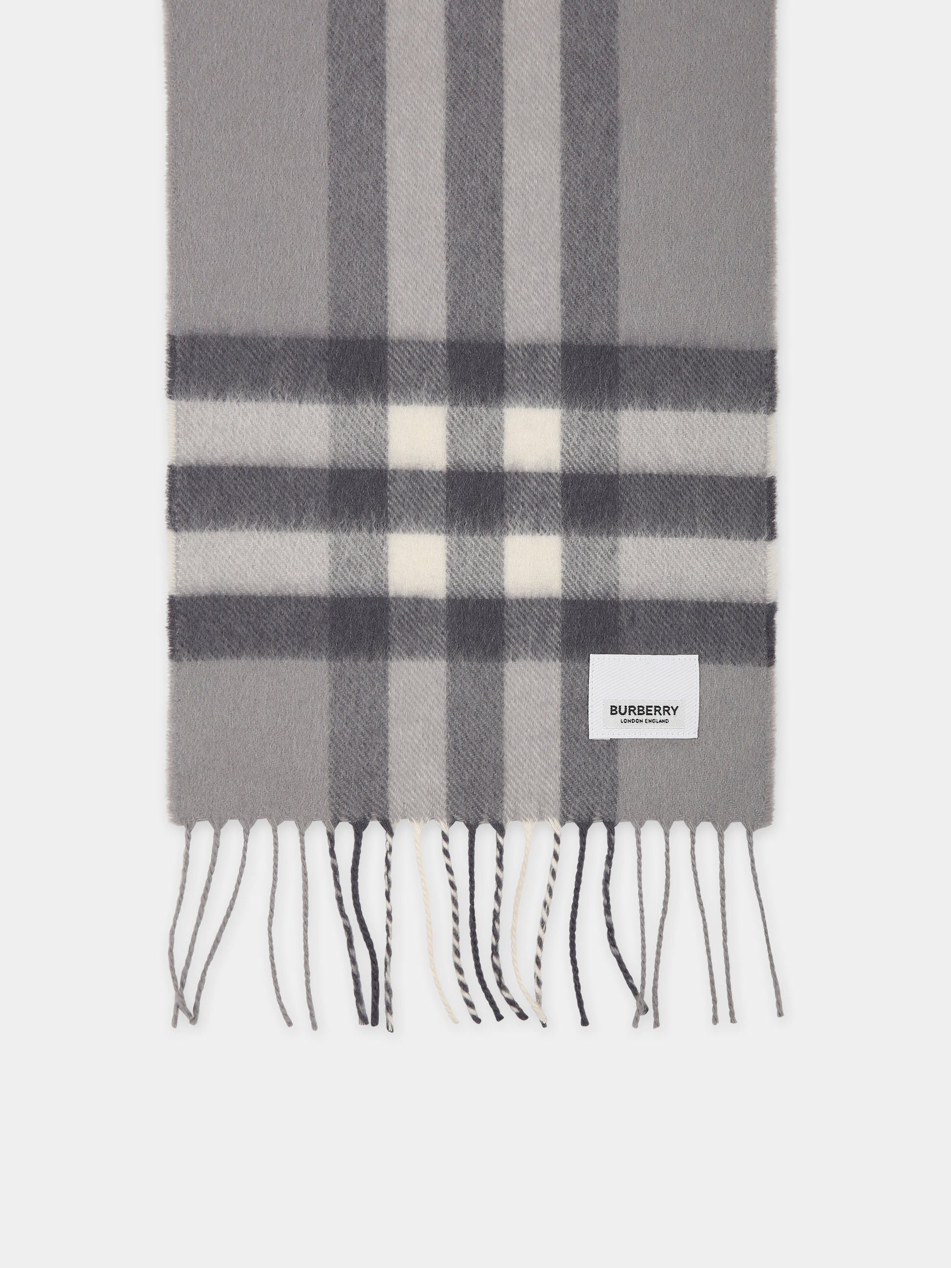 Sciarpa grigia per bambini con iconico check,Burberry Kids,8070476