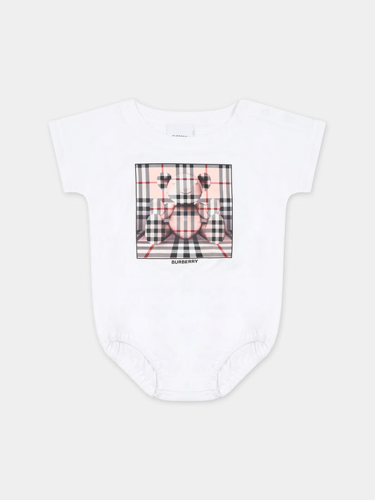 Body bianco per neonata con stampa logo,Burberry Kids,8069720