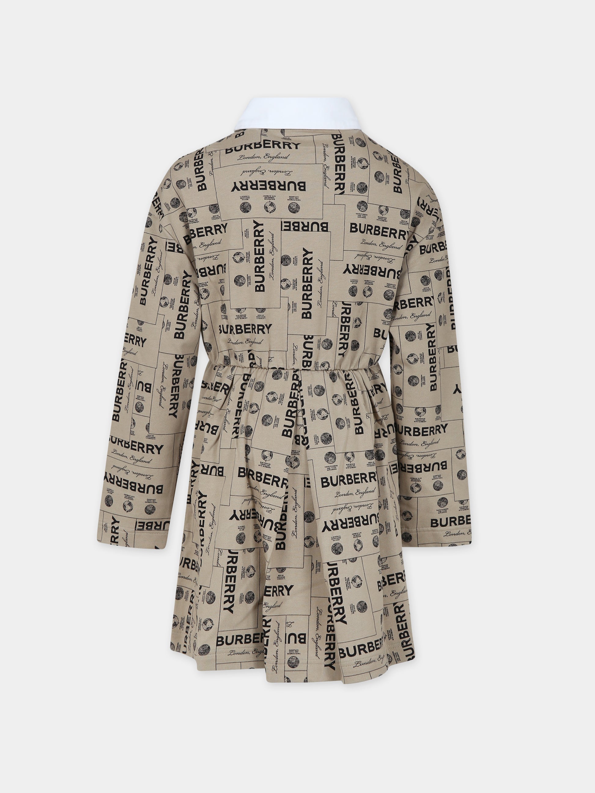 Vestito beige per bambina con stampa logo all-over,Burberry Kids,8069674