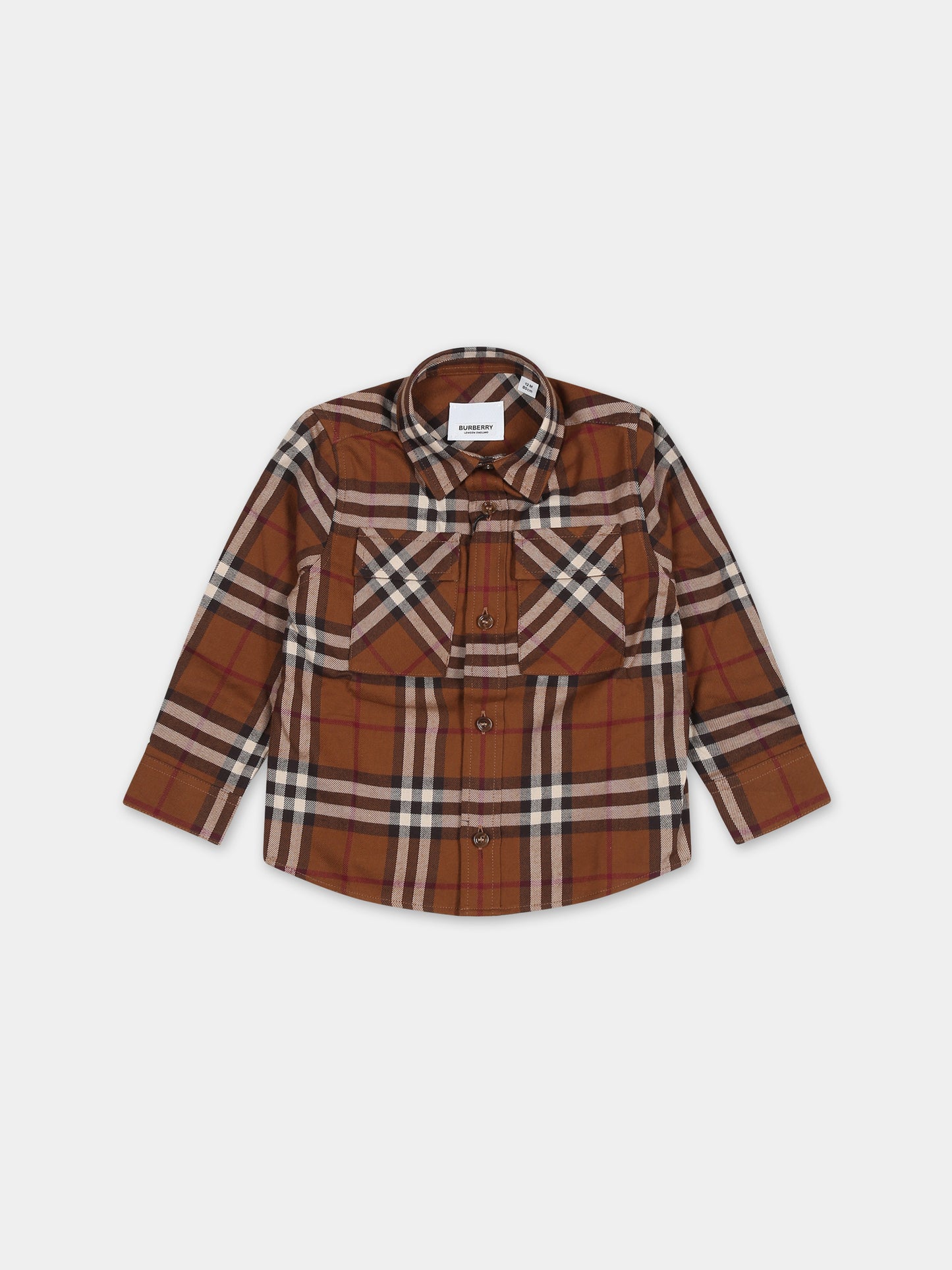 Camicia marrone per neonato con iconico check,Burberry Kids,8070021