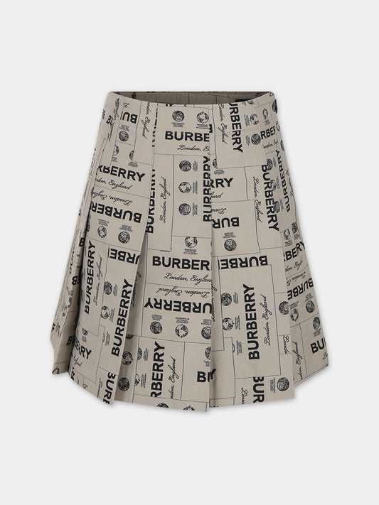 Gonna beige per bambina con stampa logo all-over,Burberry Kids,8069680