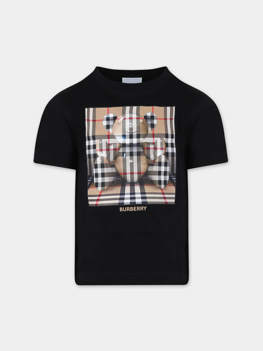 T-shirt nera per bambini con stampa logo,Burberry Kids,8069419