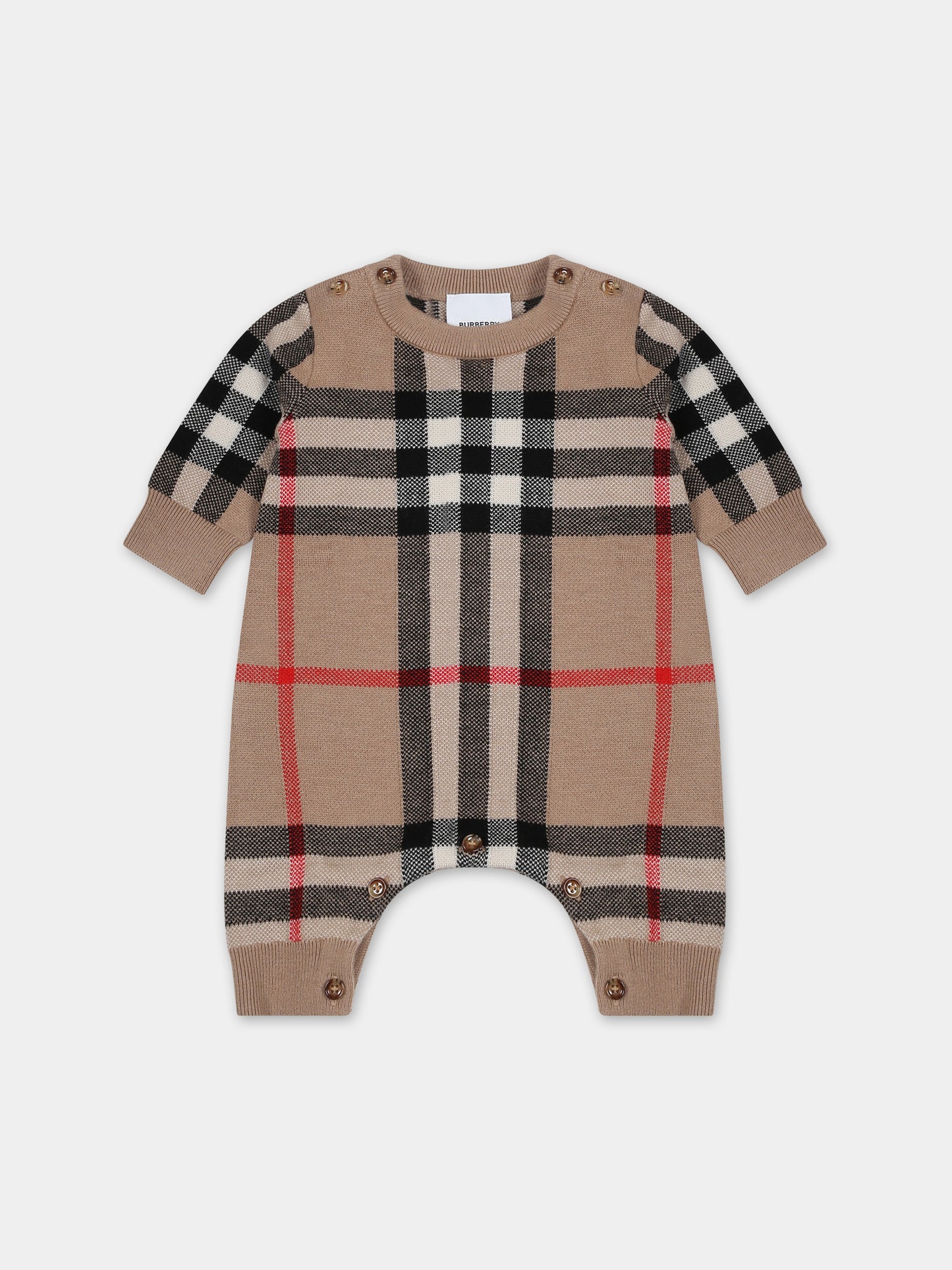 Tutina beige per neonato con check vintage,Burberry Kids,8068580