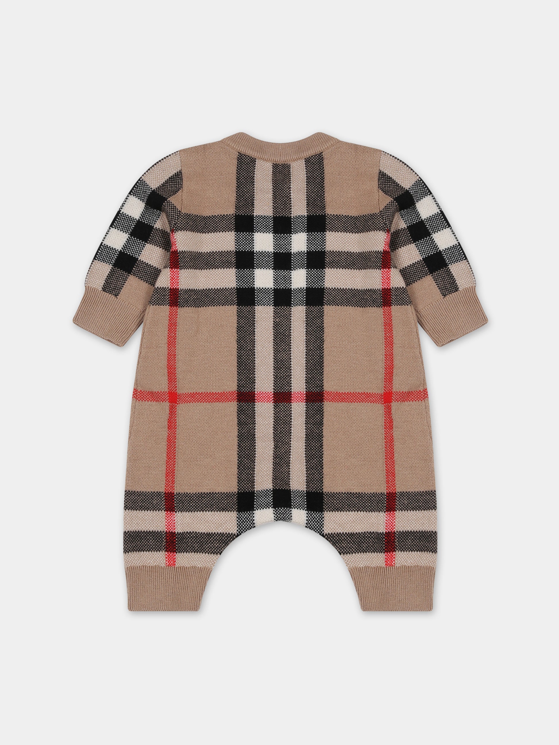 Tutina beige per neonato con check vintage,Burberry Kids,8068580