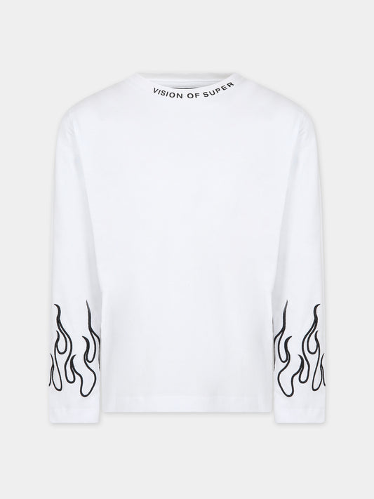 T-shirt bianca per bambino con fiamme,Vision Of Super,TSV4303J BIANCO