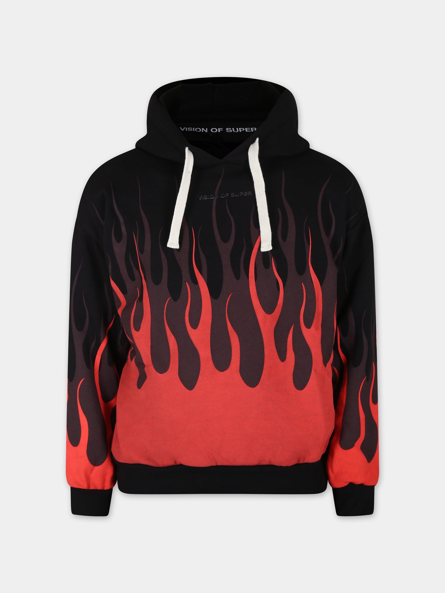 Felpa nera per bambino con fiamme,Vision Of Super,MFV4308J NERO
