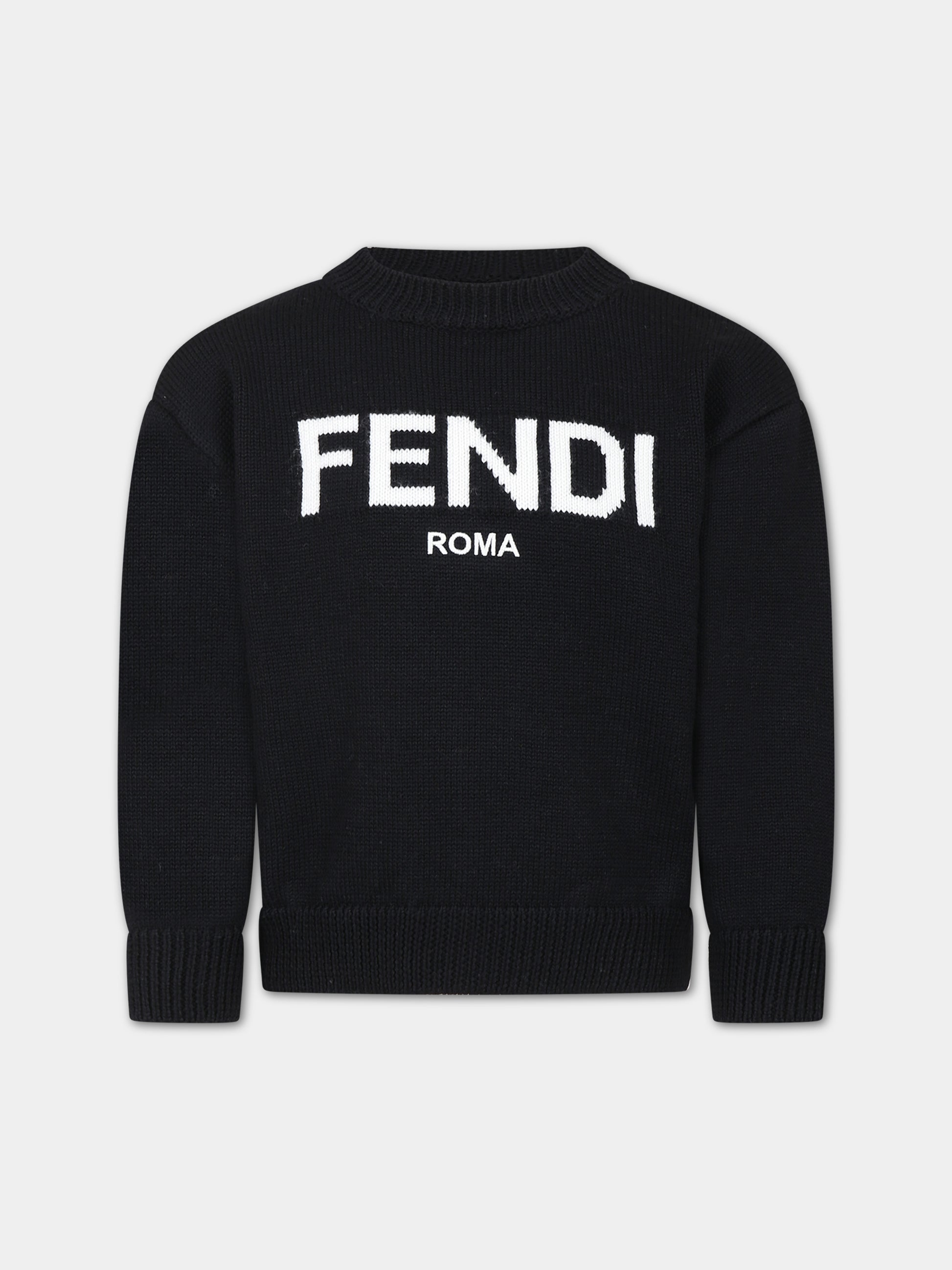 Maglione nero con logo per bambini,Fendi Kids,JUG147 AOCH F0GME