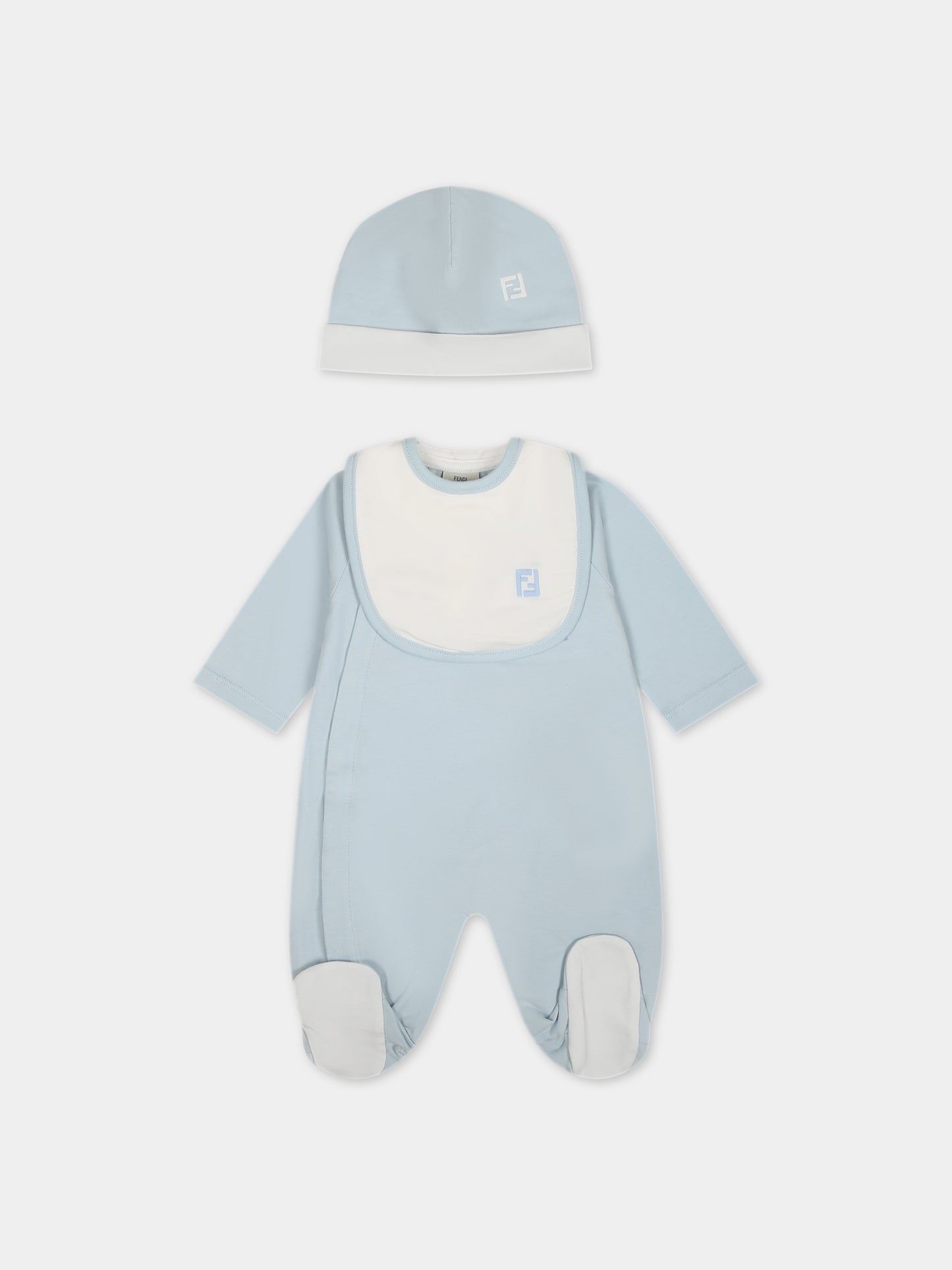 Set celeste con logo per neonato,Fendi Kids,BUK110 ST8 F19J4