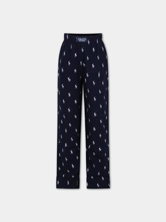 Pantaloni pigiama blu per bambino con iconico cavallino,Ralph Lauren Kids,23WMRL9P0138 BCV