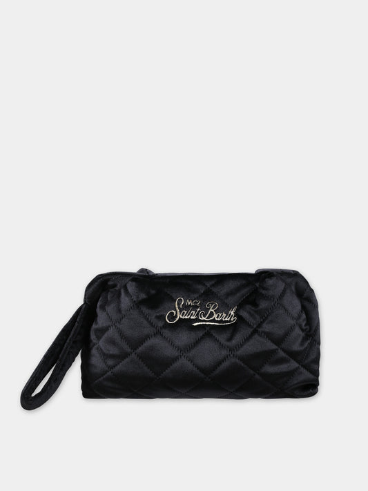 Pochette nera per bambina con logo,Mc2 Saint Barth,SMALL POUCH VELVET QUILT SQ 00 EMB