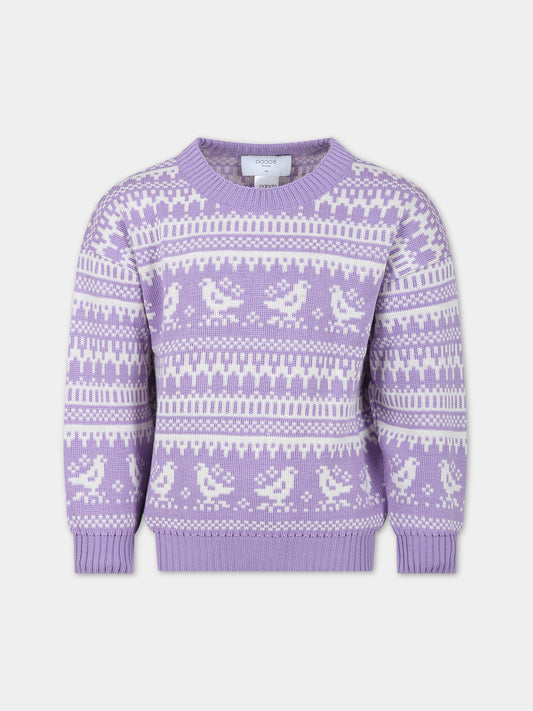 Maglione viola per bambina con motivo jacquard,Paade Mode,234152341
