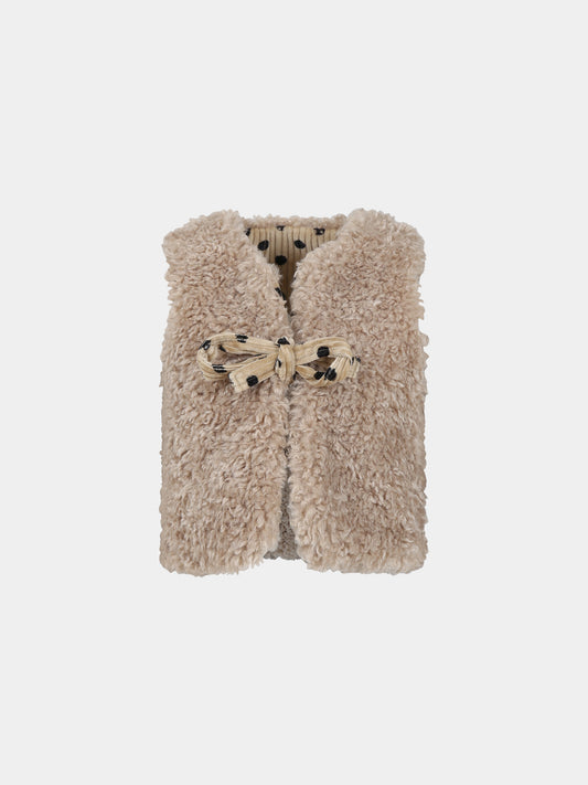 Gilet beige reversibile per bambina con pois,Paade Mode,234231555