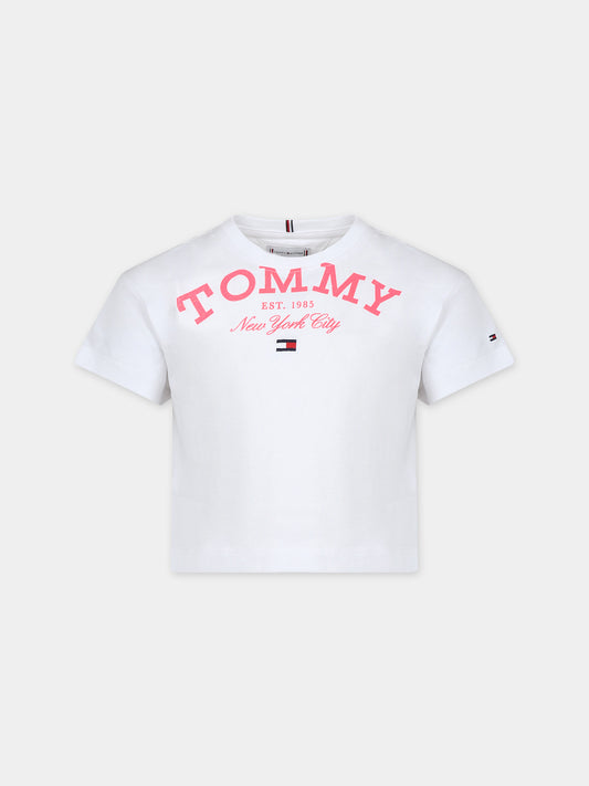 T-shirt bianca per bambina con logo,Tommy Hilfiger Junior,23WMTHKG0KG07637T YBR