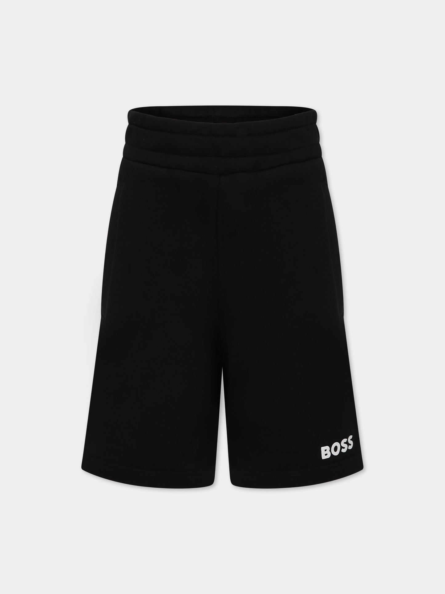 Shorts neri per bambino con logo,Boss,J24816 09B