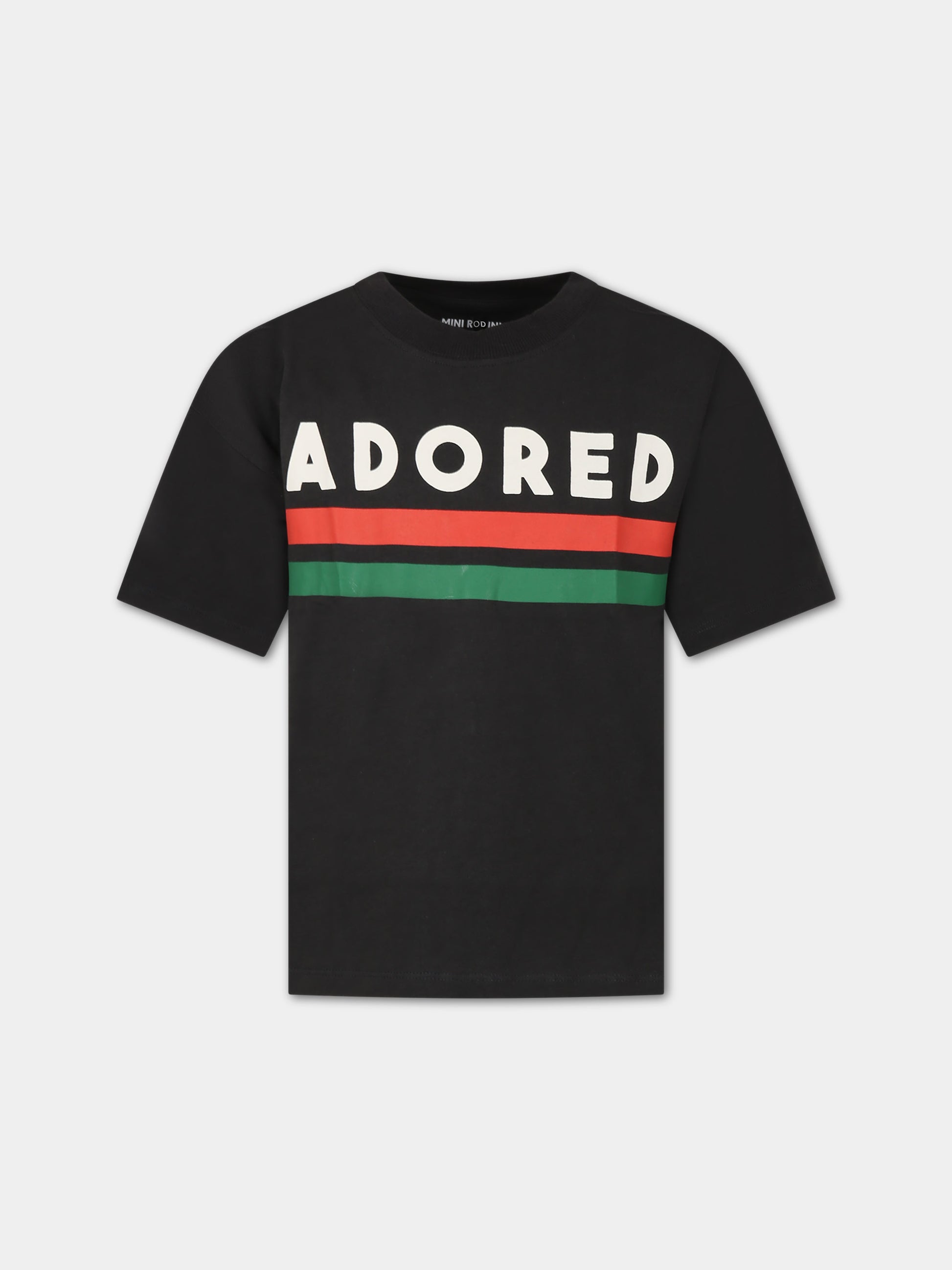 T-shirt nera per bambini con scritta,Mini Rodini,2412012199