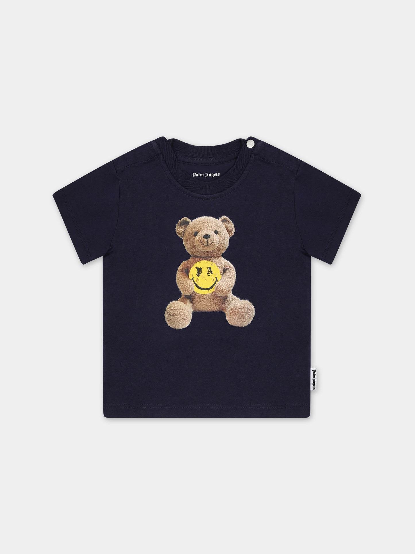 T-shirt blu per neonati con orso,Palm Angels,PBXB001F23JER0044615