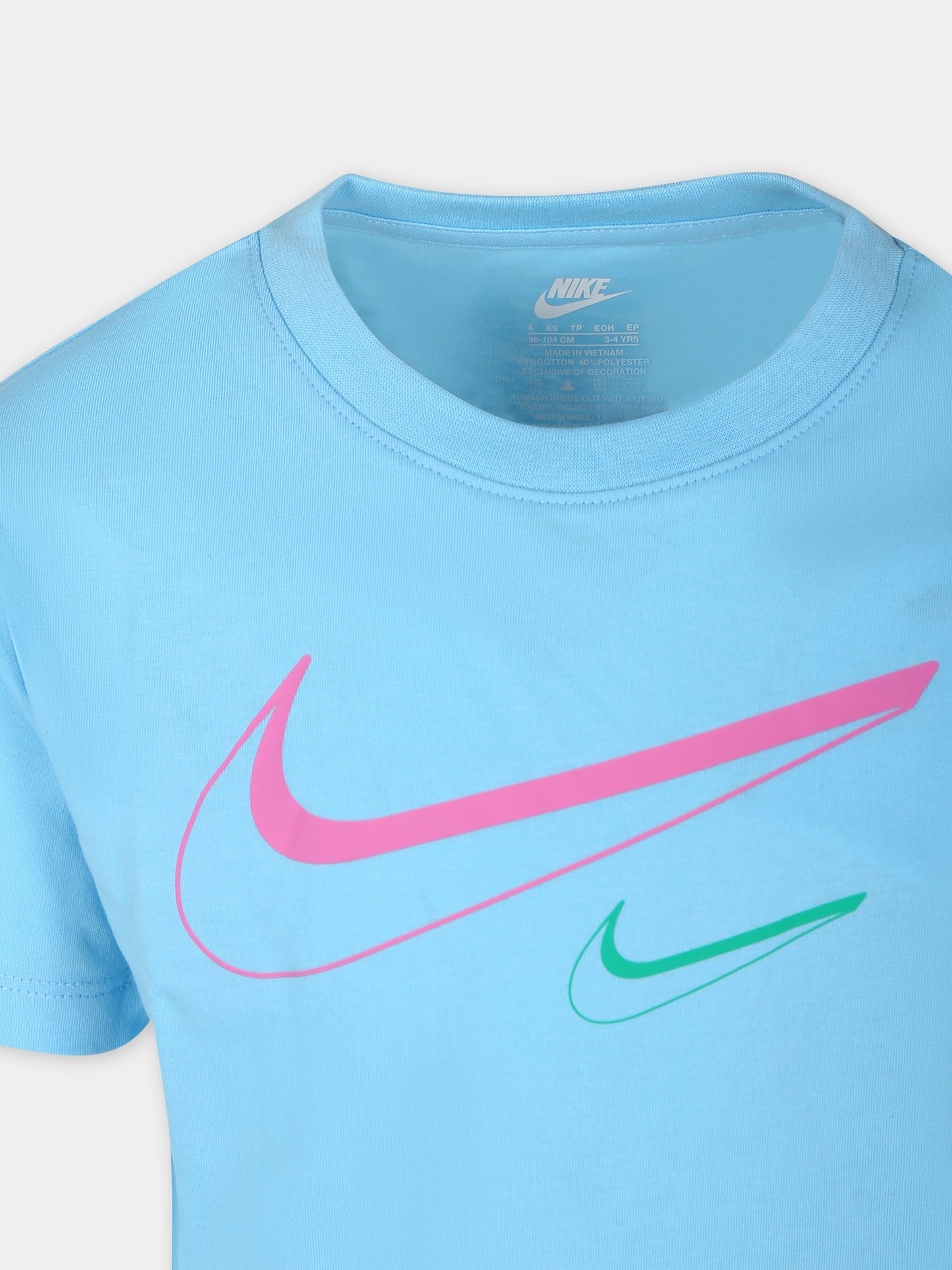 T-shirt celeste per bambina con swoosh,Nike,36L670 BJB