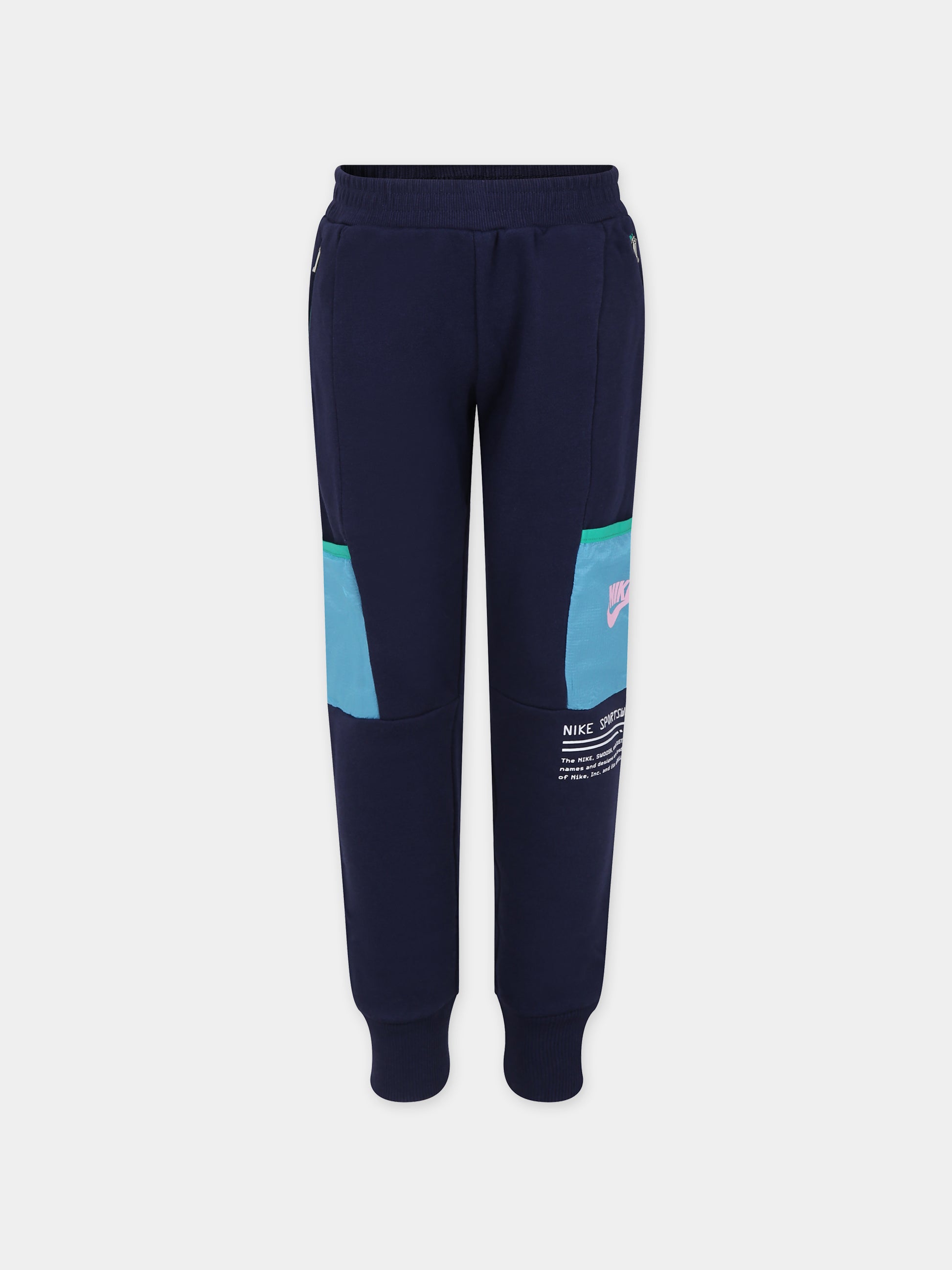 Pantaloni blu per bambino con logo e swoosh,Nike,86L752 U90