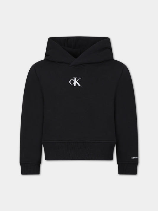 Felpa nera per bambina con logo,Calvin Klein Kids,23FMCKIG0IG02139 BEH