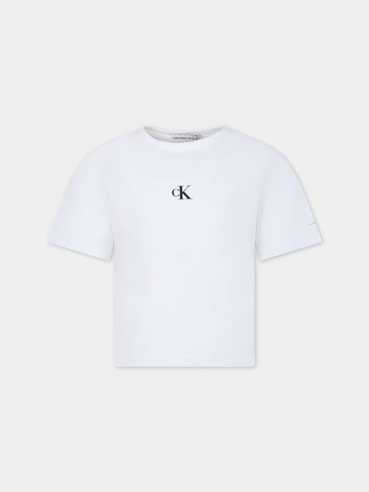 T-shirt bianca per bambina con logo,Calvin Klein Kids,23FMCKIG0IG02136 YAF